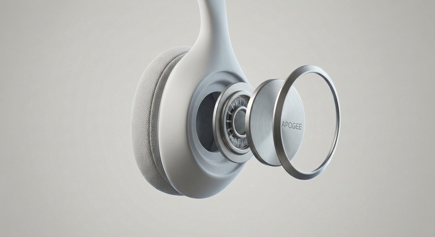 Titanium disc engraved APOGEE floating towards the ear cup