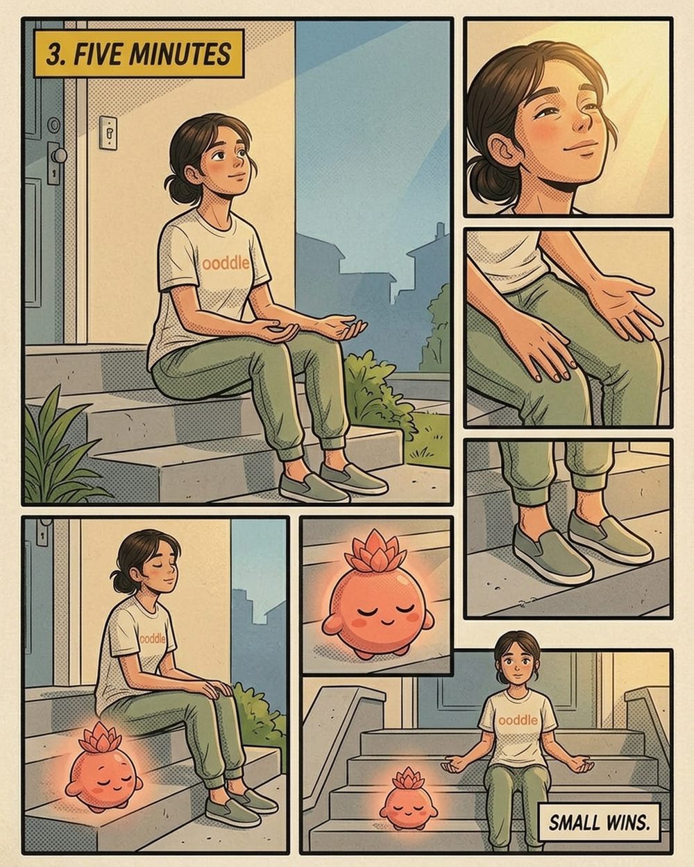 Comic page: five minutes on the steps