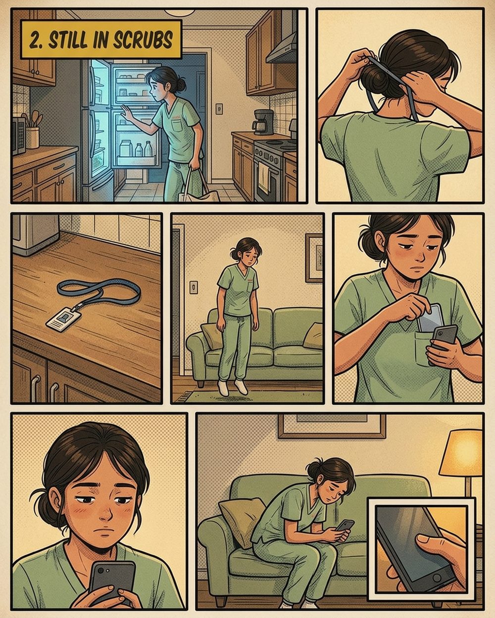 Comic page: still in scrubs