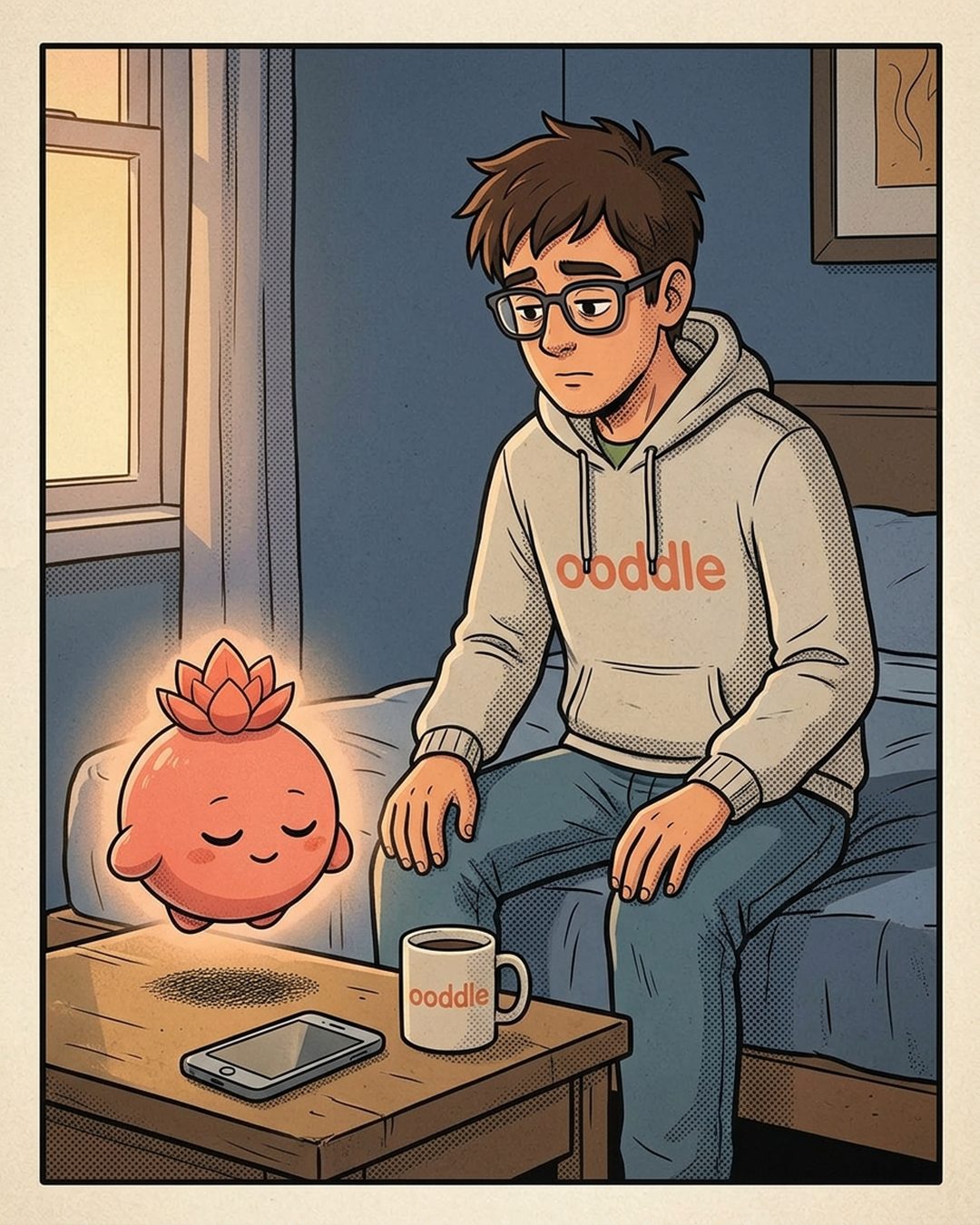 Illustrated character: man on a sofa