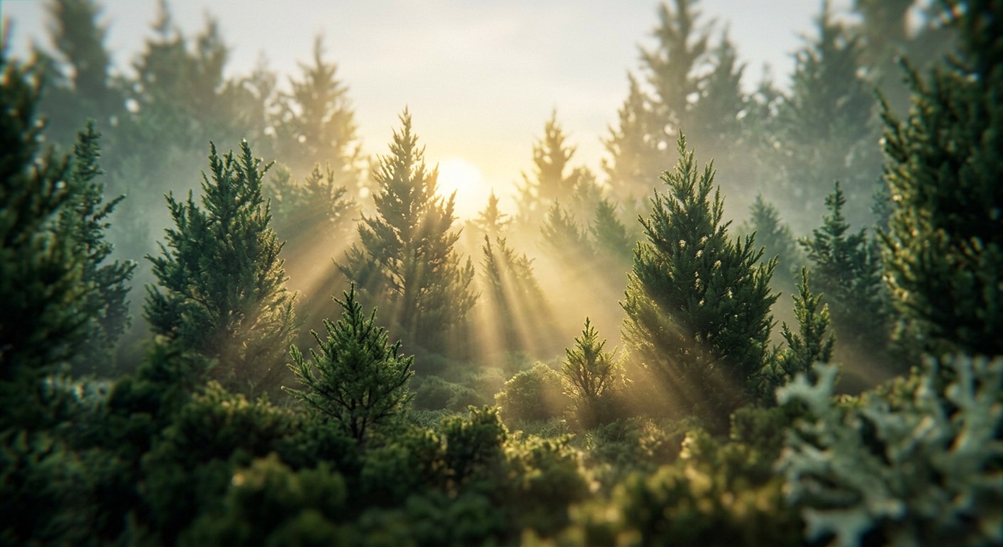 Inside the miniature juniper forest at dawn