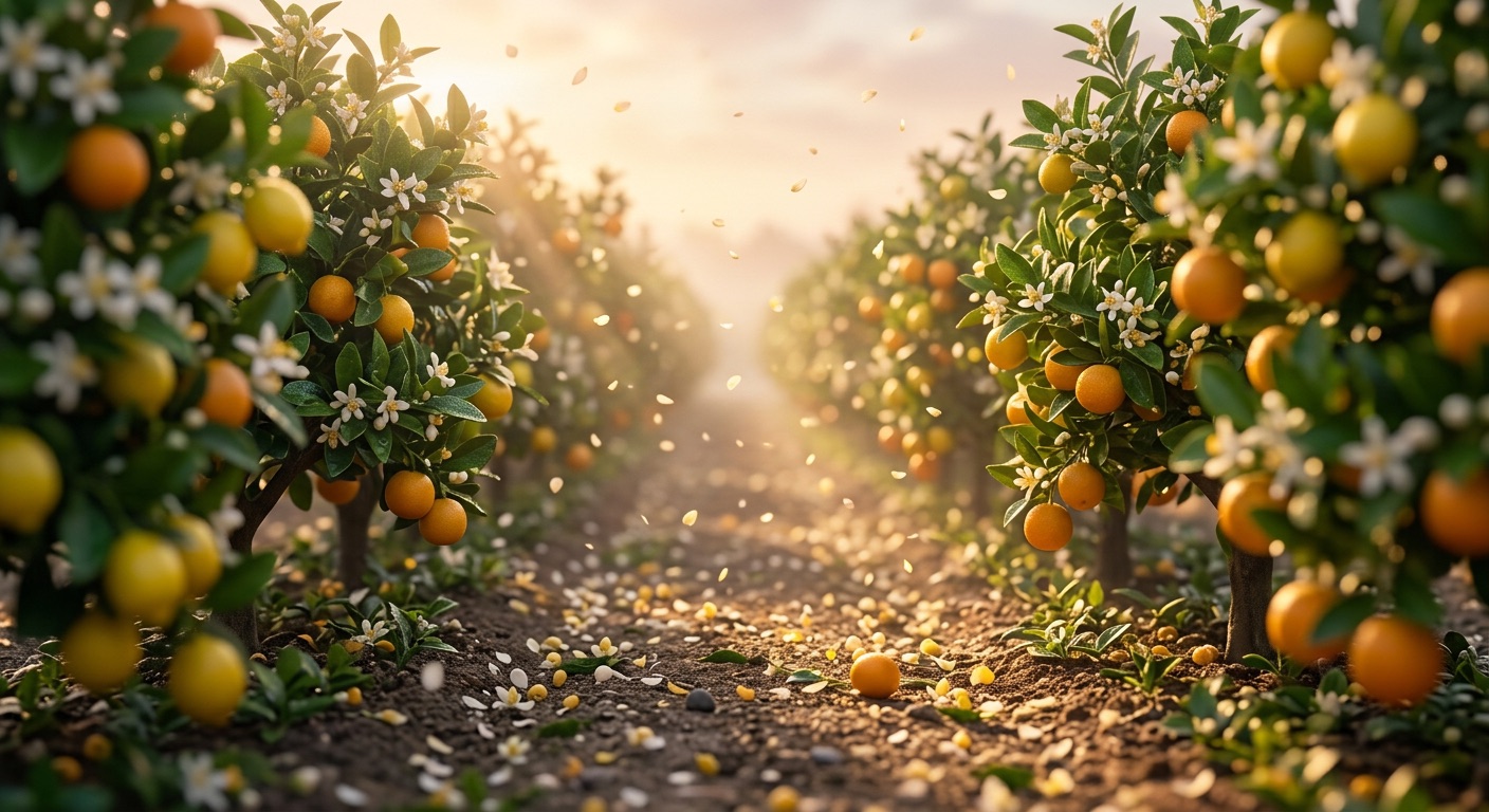 A miniature citrus grove in warm light