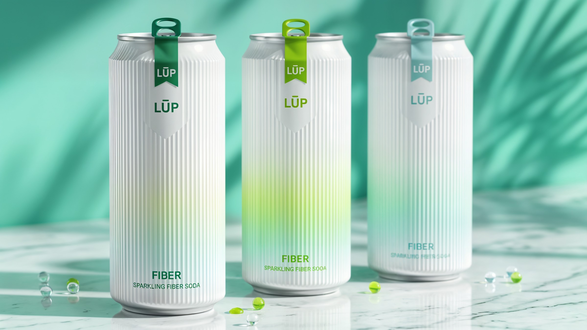 Three colourways of the same fluted soda can in a row