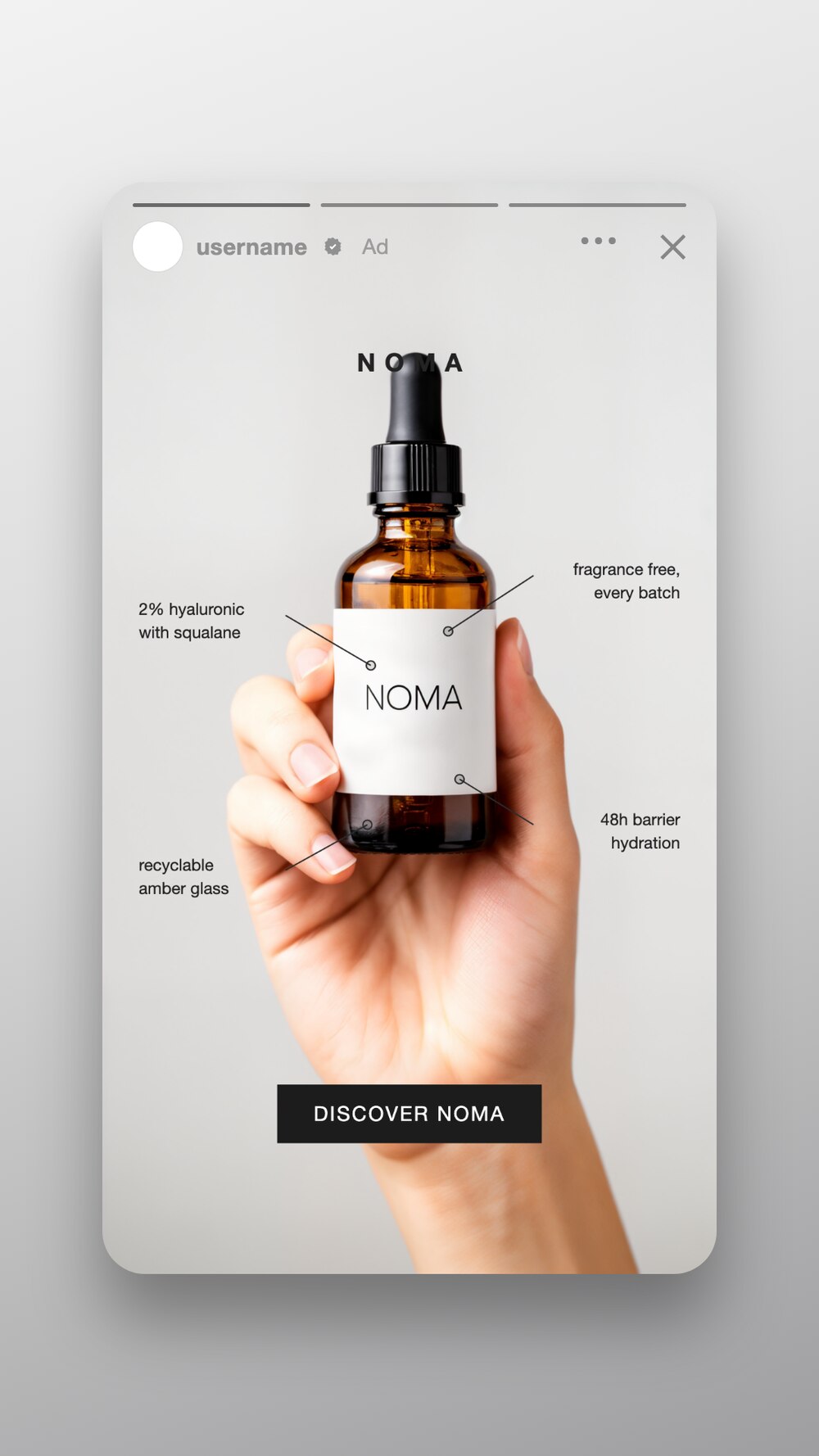 Skincare serum ad with ingredient callouts