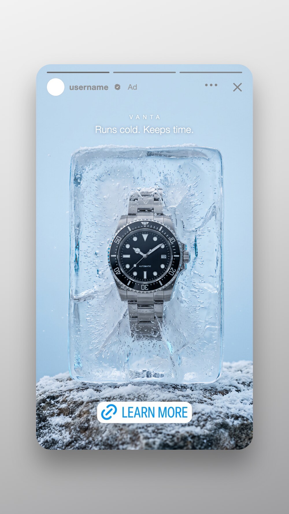 Dive watch frozen inside a block of ice