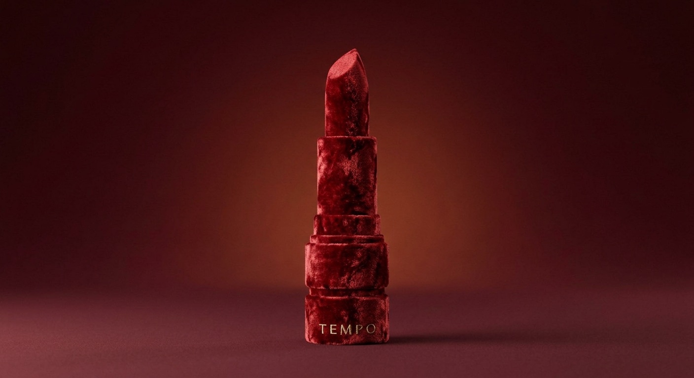 The lipstick as red velvet on burgundy
