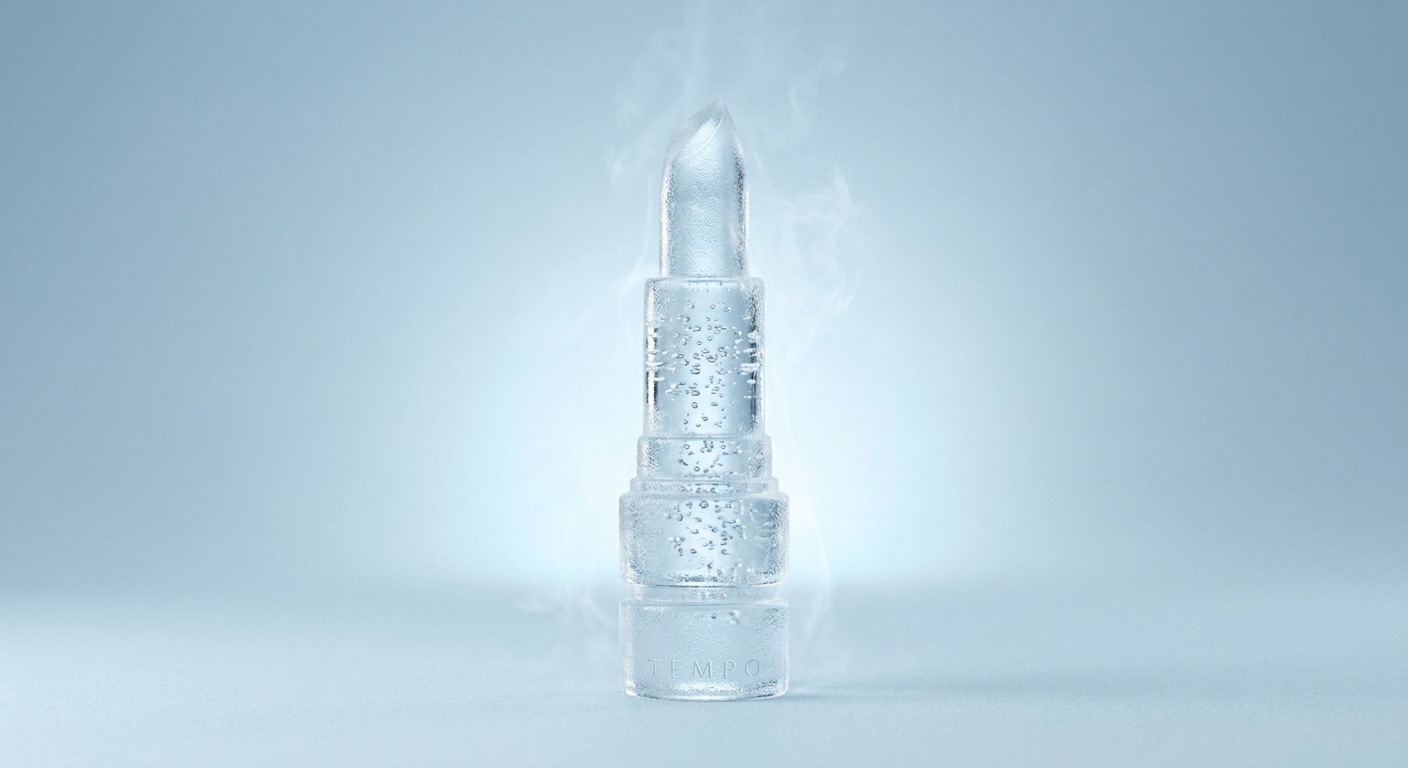 The lipstick as frozen ice with mist